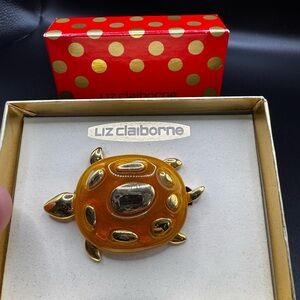 Liz Claiborne Gold and Amber Turtle Pin